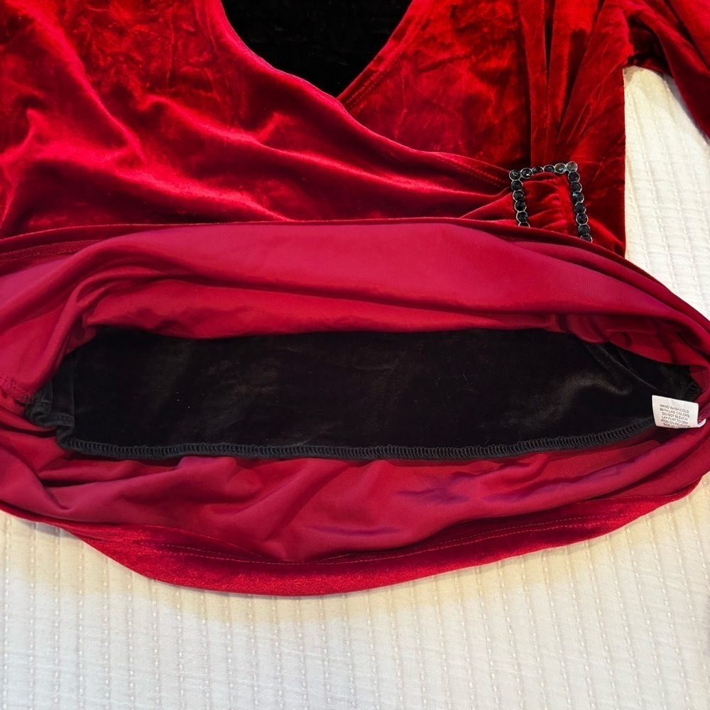 Notations Vintage Red Velvet Euro Long Sleeve Faux Wrap with Tank Women's Top XL - Picture 8 of 10